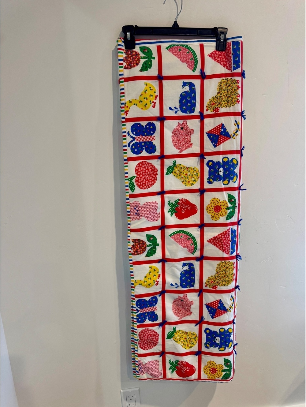 Vintage Handmade Patchwork Quilt Blanket – Colorful Animals Fruit Retro Nursery